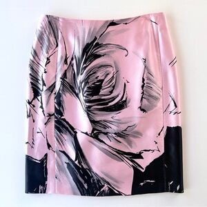 Tuleh Silk Rose Abstract Floral Print Skirt Pink & Black Size 8 / M